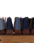 Marianna Repurposed Denim & Leather Pouch - Blue Zipper - 1820 Bag Co.