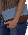 Marianna Repurposed Denim & Leather Pouch - Blue Zipper - 1820 Bag Co.