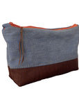 Marianna Repurposed Denim & Leather Pouch - Orange Zipper - 1820 Bag Co.
