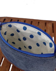 Marianna Repurposed Denim & Leather Pouch - Blue Zipper - 1820 Bag Co.