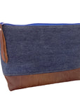 Marianna Repurposed Denim & Leather Pouch - Blue Zipper - 1820 Bag Co.