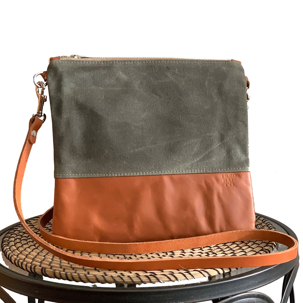 Sanibel Waxed Canvas & Leather Crossbody Bag - Olive and Tan