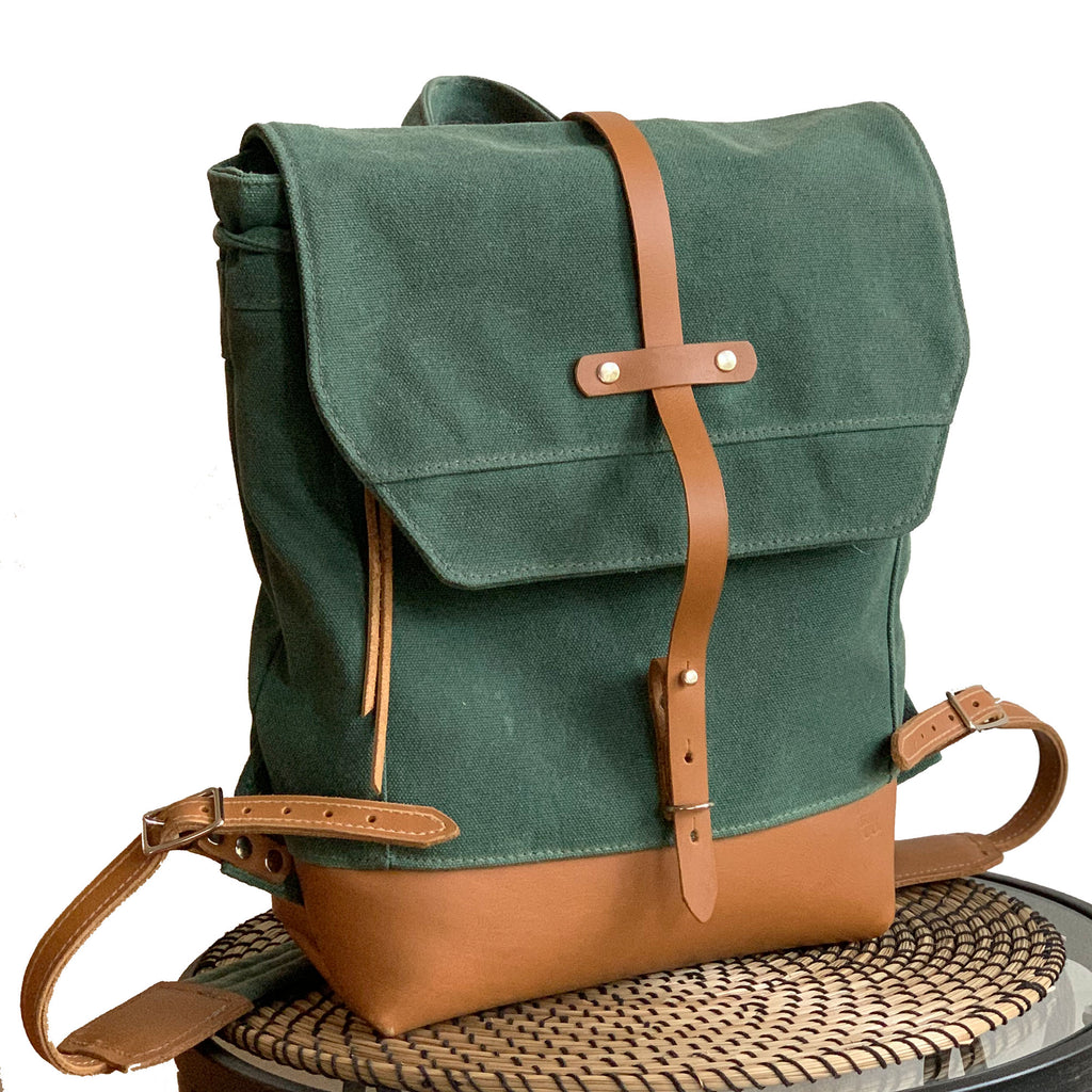 Archer Daypack in Leather & Waxed Canvas - 1820 Bag Co.