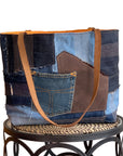 Weston Recycled Patchwork Denim and Leather Tote Bag - 1820 Bag Co.