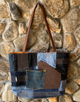 Weston Recycled Patchwork Denim and Leather Tote Bag - 1820 Bag Co.