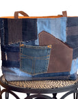 Weston Recycled Patchwork Denim and Leather Tote Bag - 1820 Bag Co.