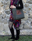 Daytona Waxed Canvas Hobo Bag with Recycled Leather Belt Strap, Boho Bag - 1820 Bag Co.