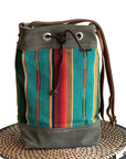 Wildwood Waxed Canvas Bucket Bag - Turquoise Strips - 1820 Bag Co.
