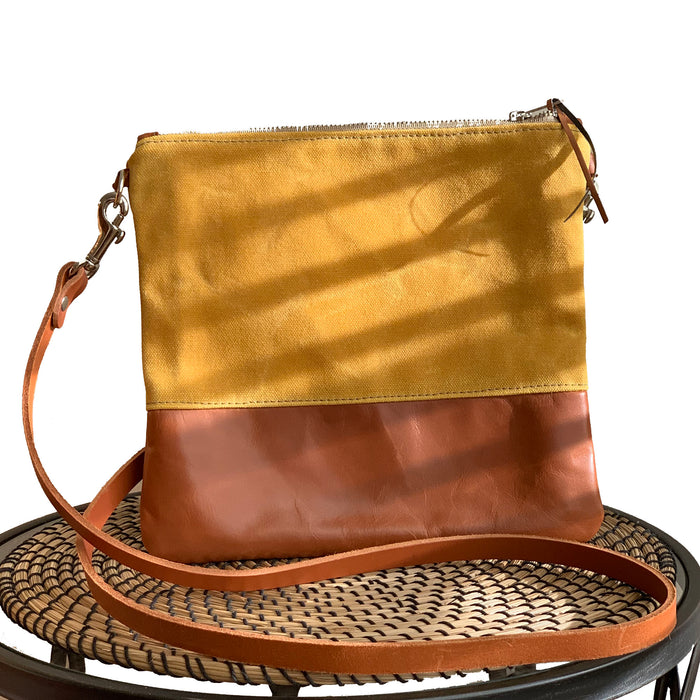 Sanibel Waxed Canvas & Leather Crossbody Bag - Yellow and Tan - 1820 Bag Co.