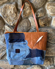 Weston Recycled Patchwork Denim and Leather Tote Bag - 1820 Bag Co.