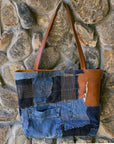 Weston Recycled Patchwork Denim and Leather Tote Bag - 1820 Bag Co.