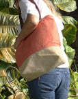 Panama Linen and Burlap Tote Bag - Orange and Burlap - 1820 Bag Co.