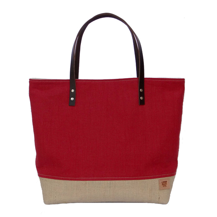 Panama Linen and Burlap Large Tote Bag - Red and Beige - 1820 Bag Co.
