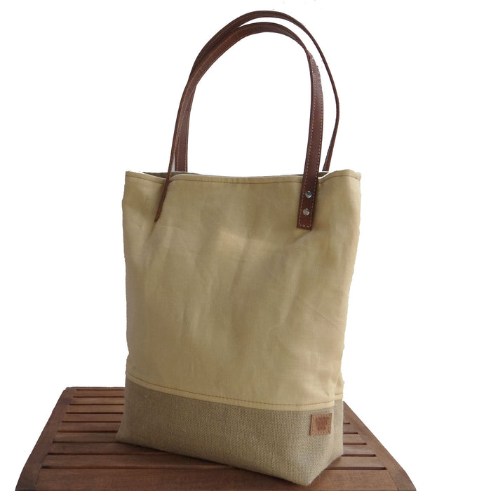 Panama Linen and Burlap Tote Bag - Yellow and Beige - 1820 Bag Co.