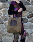 Daytona Waxed Canvas Hobo Bag with Recycled Leather Belt Strap, Boho Bag - 1820 Bag Co.