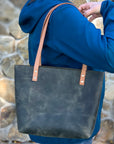 Sarasota Leather Tote - Rustic Sage Green - 1820 Bag Co.