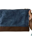 Marianna Repurposed Denim & Leather Zippered Wristlet - 1820 Bag Co.