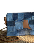 Juno Repurposed Denim & Leather Zippered Crossbody - 1820 Bag Co.