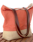 Panama Linen and Burlap Tote Bag - Orange and Burlap - 1820 Bag Co.