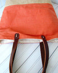 Panama Linen and Burlap Tote Bag - Orange and Burlap - 1820 Bag Co.