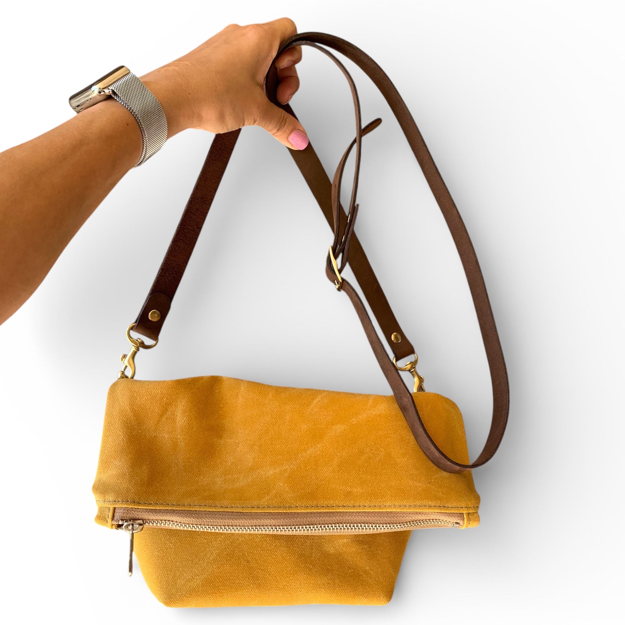 Stuart Zippered Waxed Canvas Fold-Over Crossbody Bag