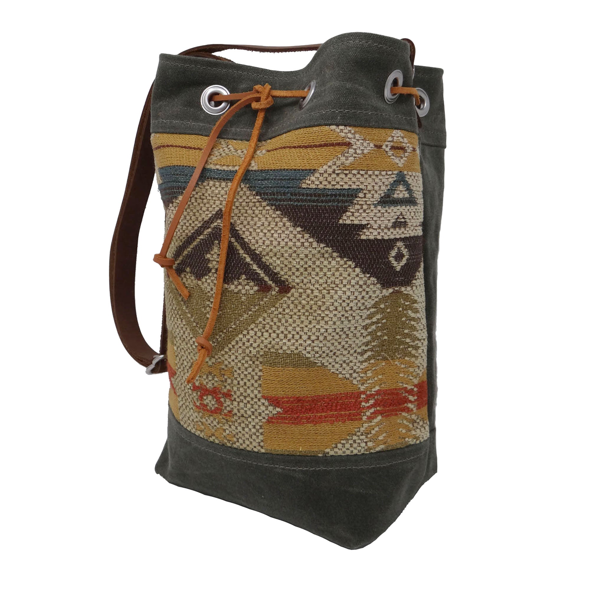 Wildwood Waxed Canvas Bucket Bag - Navajo Southwest - 1820 Bag Co.