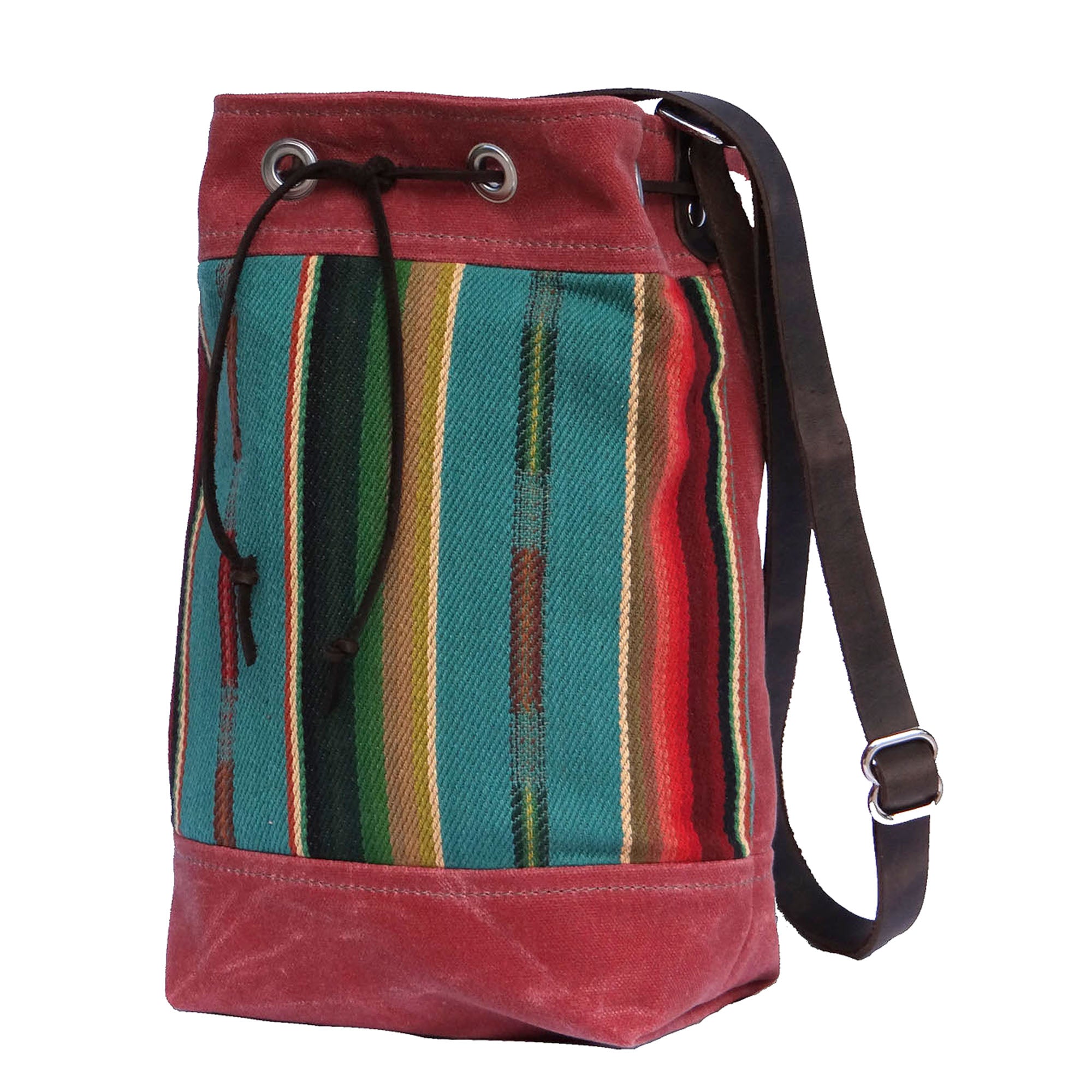 Wildwood Waxed Canvas Bucket Bag - Turquoise Strips - 1820 Bag Co.