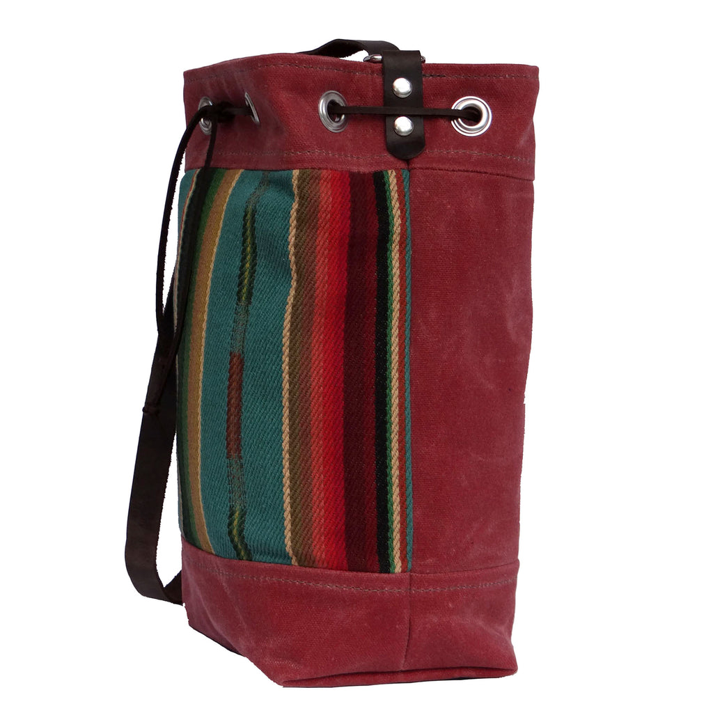 Wildwood Waxed Canvas Bucket Bag - Turquoise Strips - 1820 Bag Co.
