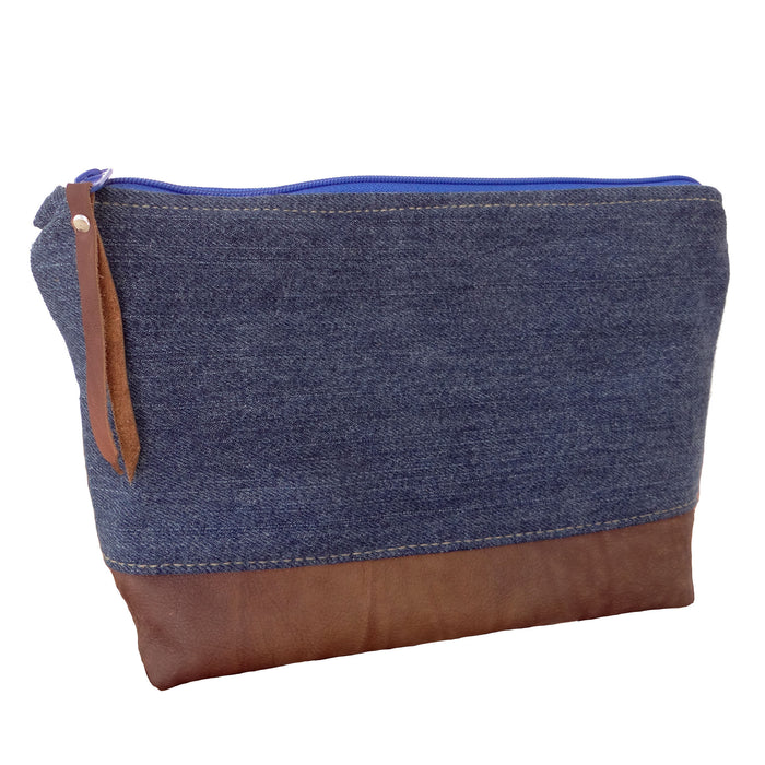 Marianna Repurposed Denim & Leather Pouch - Blue Zipper - 1820 Bag Co.