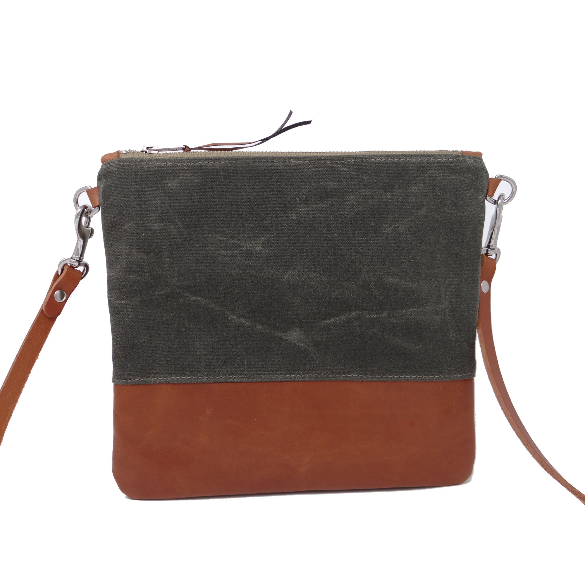Sanibel Waxed Canvas &amp; Leather Crossbody Bag - Olive and Tan