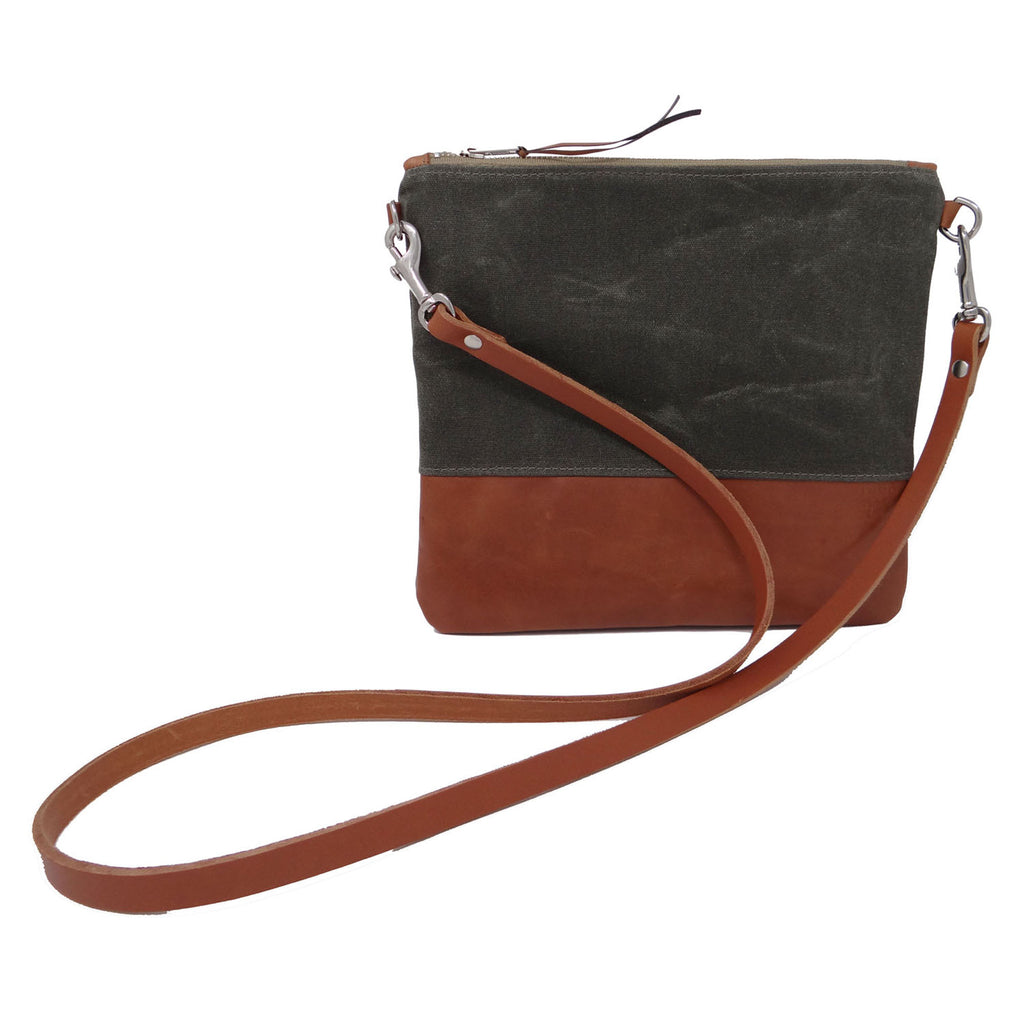 Sanibel Waxed Canvas & Leather Crossbody Bag - Olive and Tan