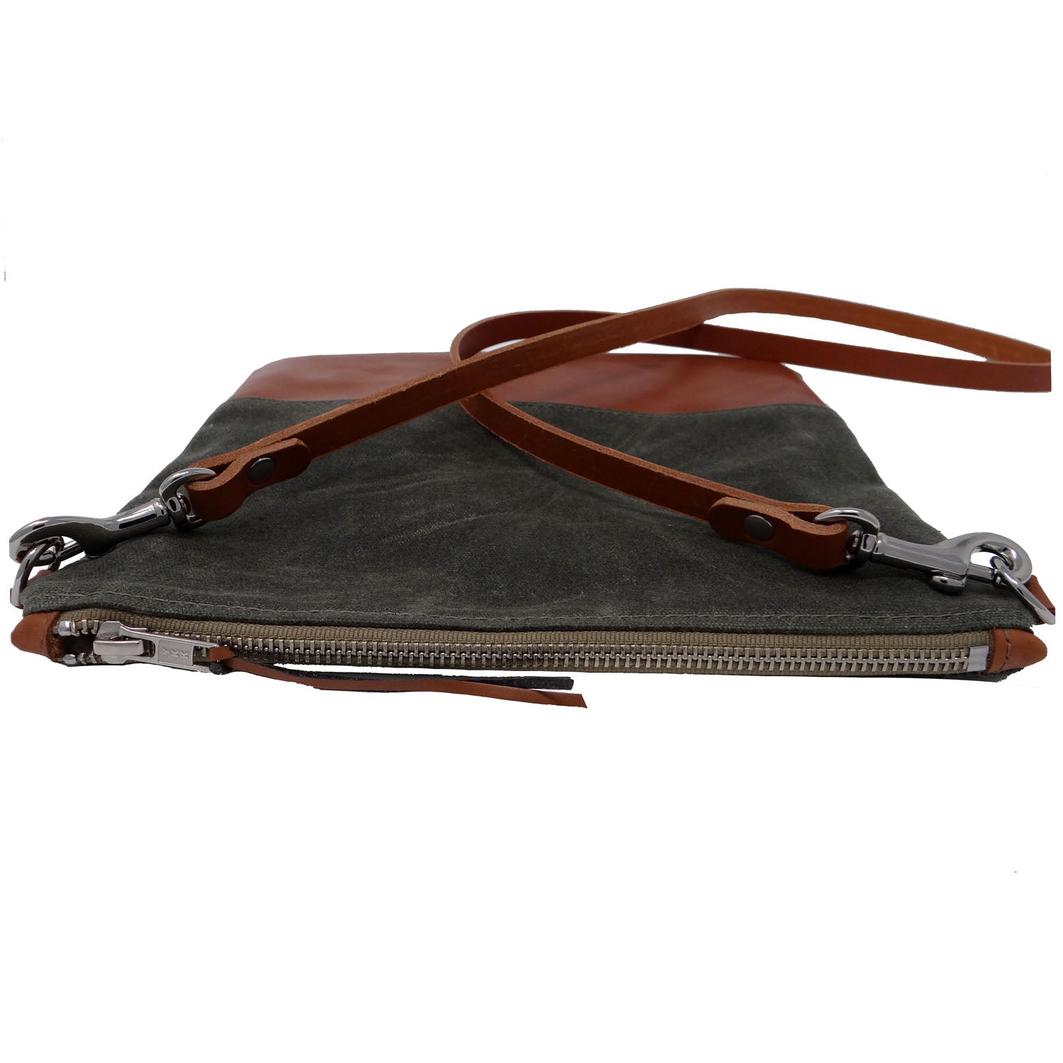 Sanibel Waxed Canvas &amp; Leather Crossbody Bag - Olive and Tan