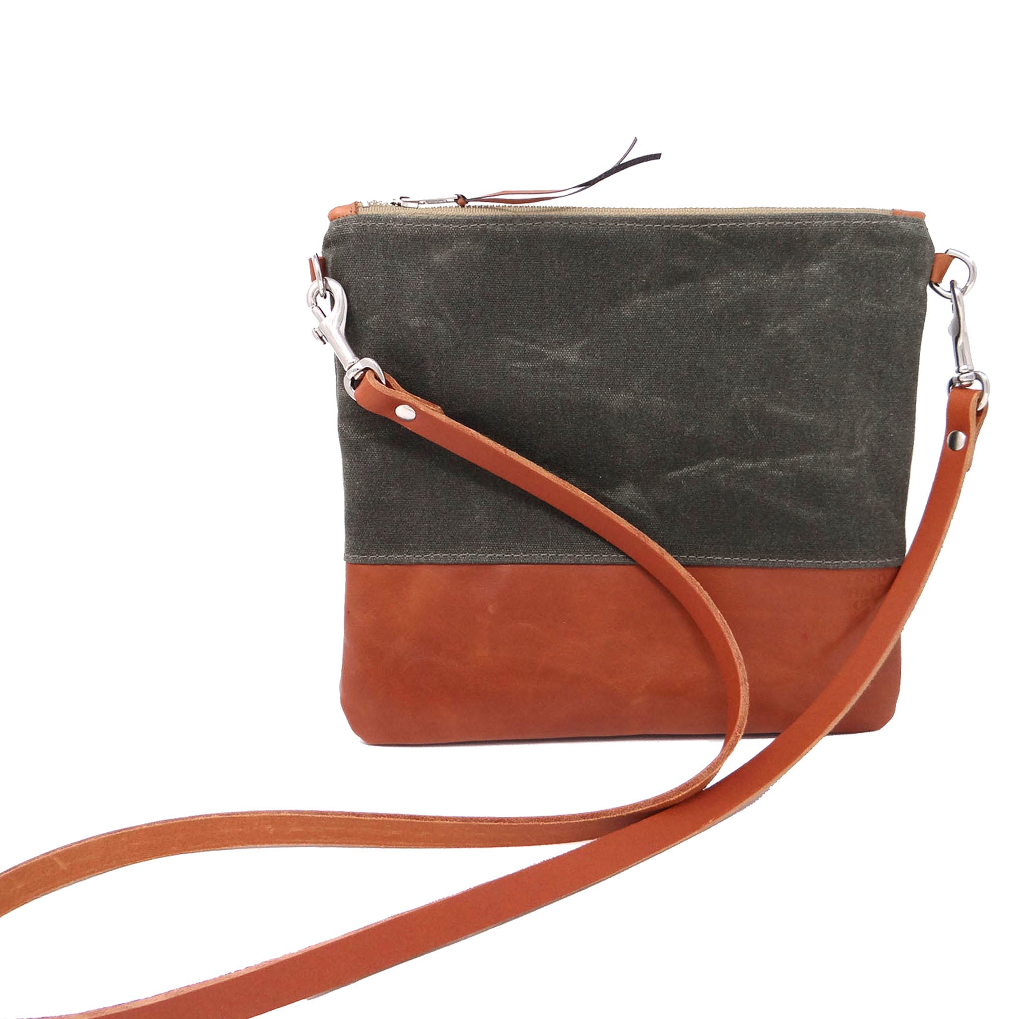 Sanibel Waxed Canvas &amp; Leather Crossbody Bag - Olive and Tan
