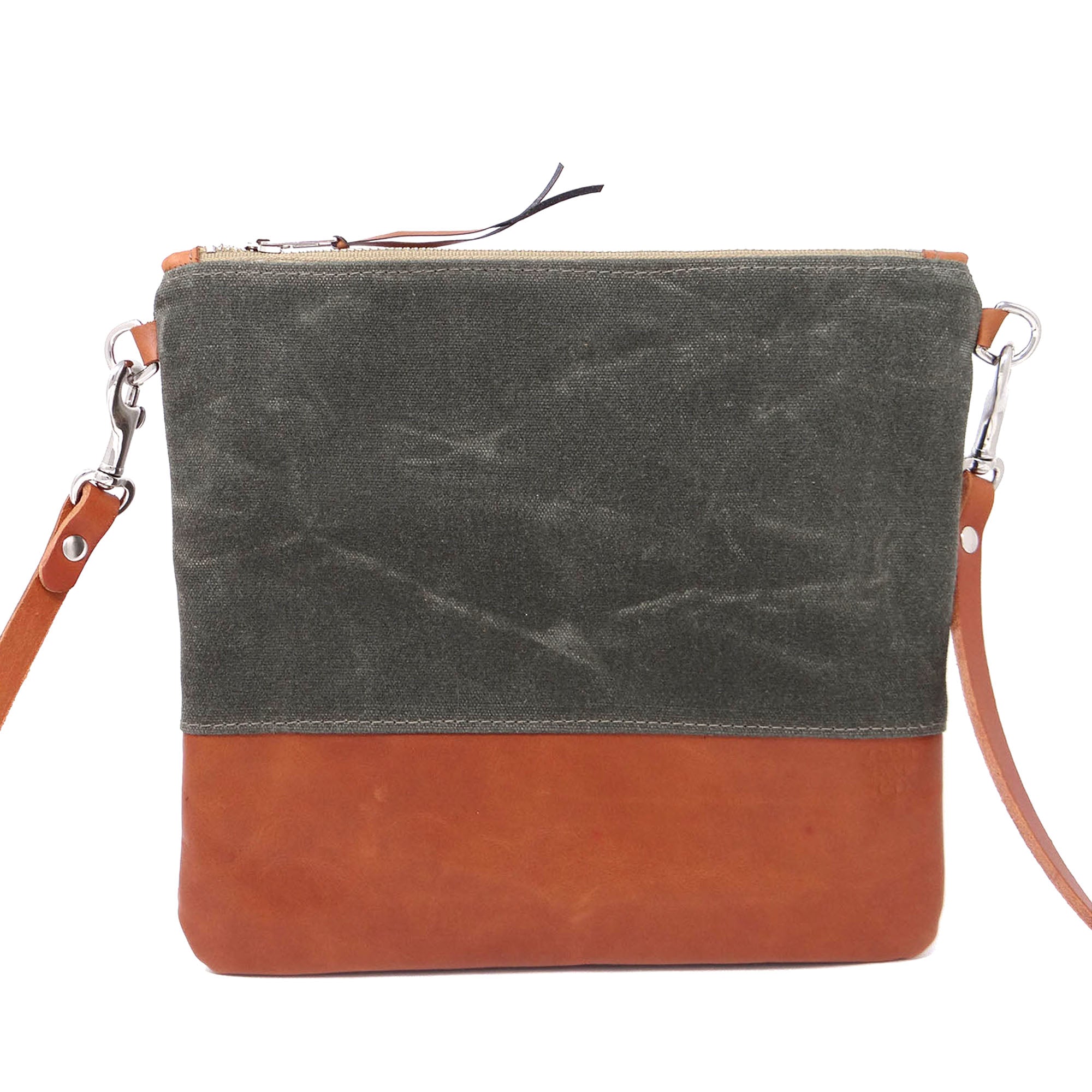 Sanibel Waxed Canvas &amp; Leather Crossbody Bag - Olive and Tan