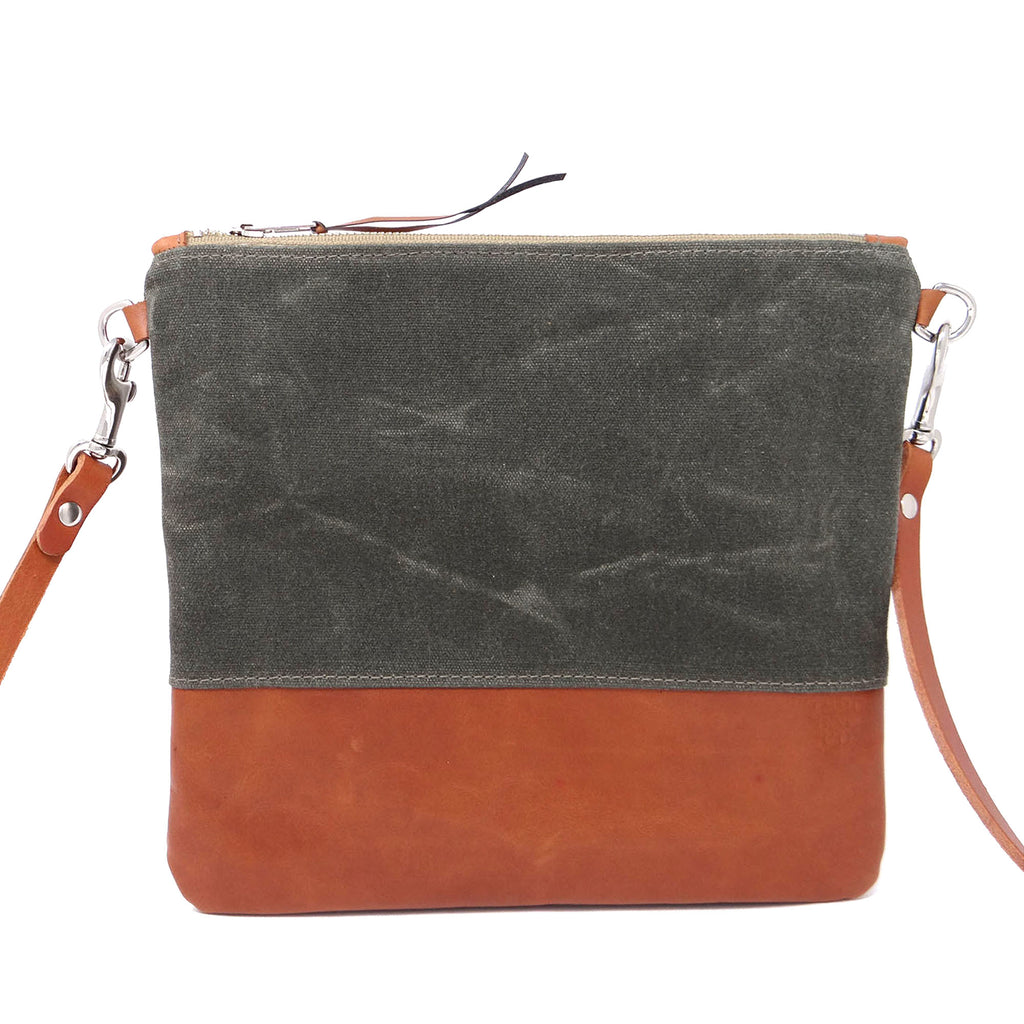 Sanibel Waxed Canvas & Leather Crossbody Bag - Olive and Tan