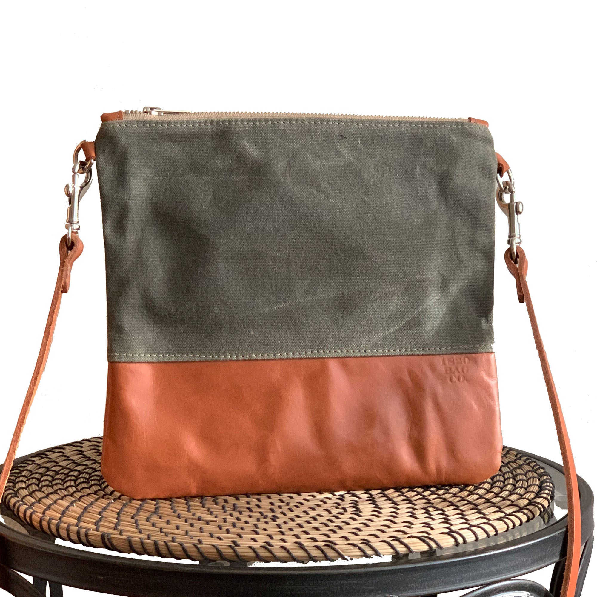 Sanibel Waxed Canvas &amp; Leather Crossbody Bag - Olive and Tan