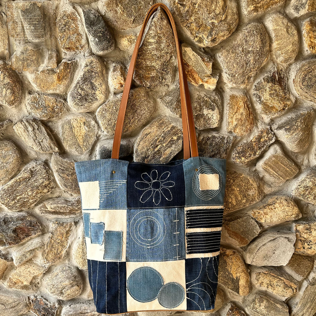 Zipped tote bag - Denim Patchwork - Sézane