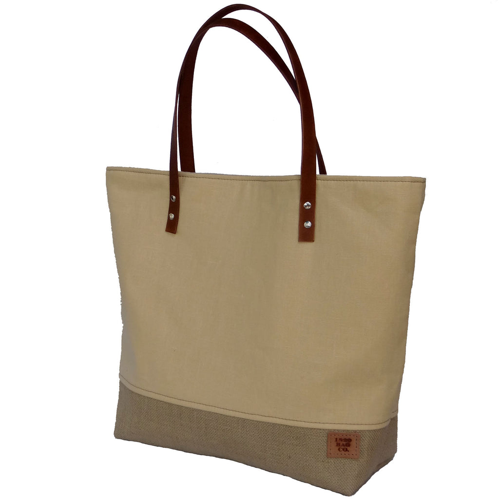 Panama Linen and Burlap Large Tote Bag -Yellow and Beige