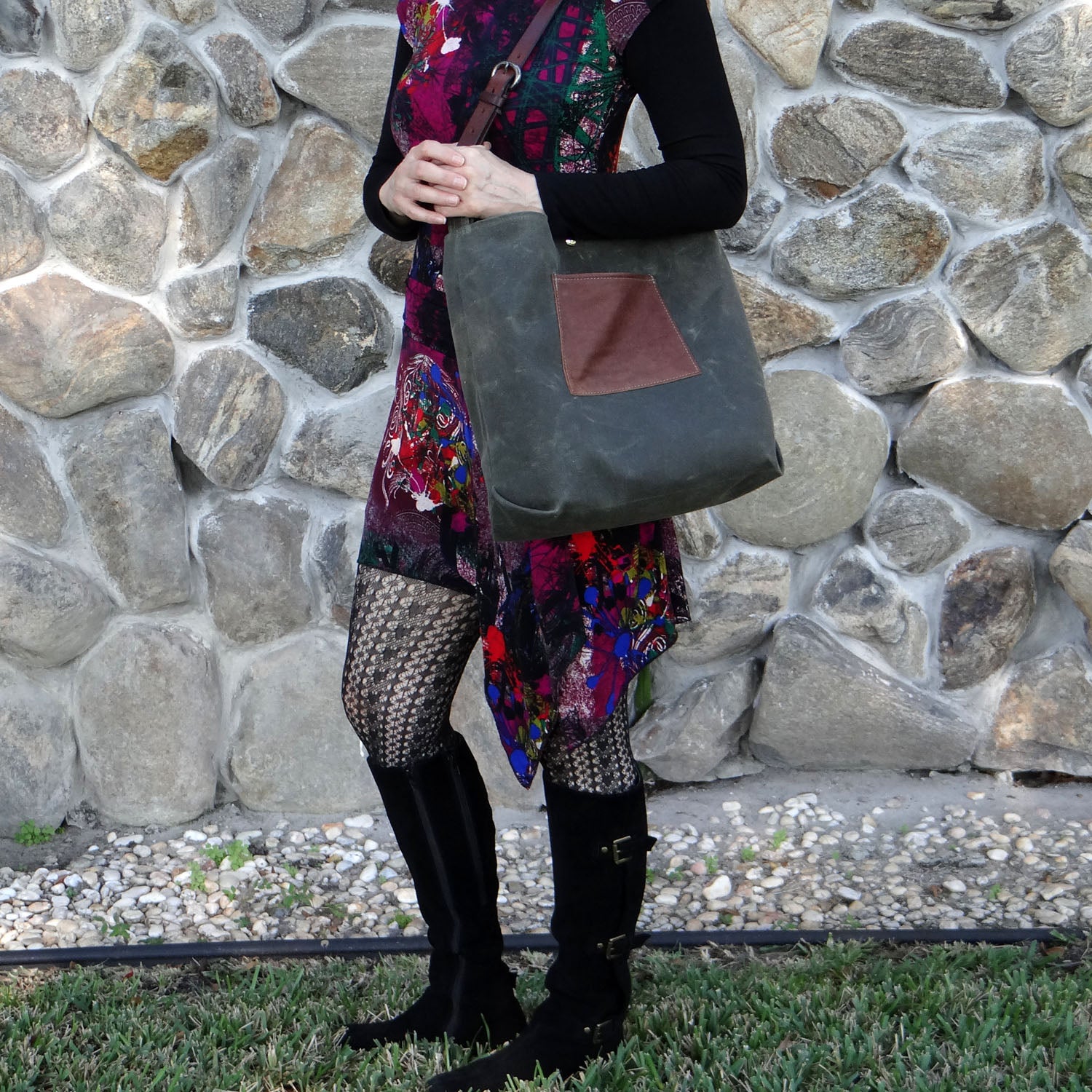 Daytona Waxed Canvas Hobo Bag with Recycled Leather Belt Strap, Boho Bag - 1820 Bag Co.