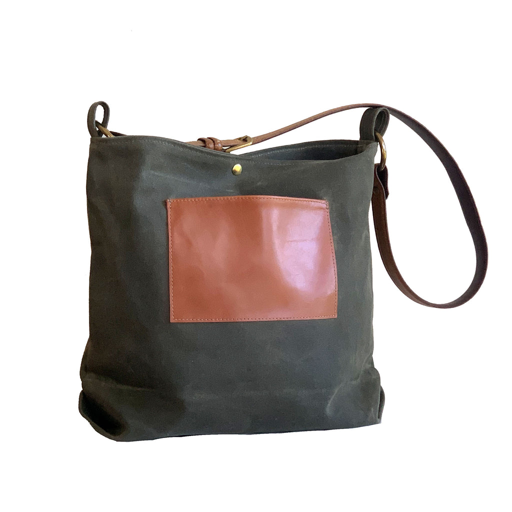 Daytona Waxed Canvas Hobo Bag with Recycled Leather Belt Strap, Boho Bag - 1820 Bag Co.