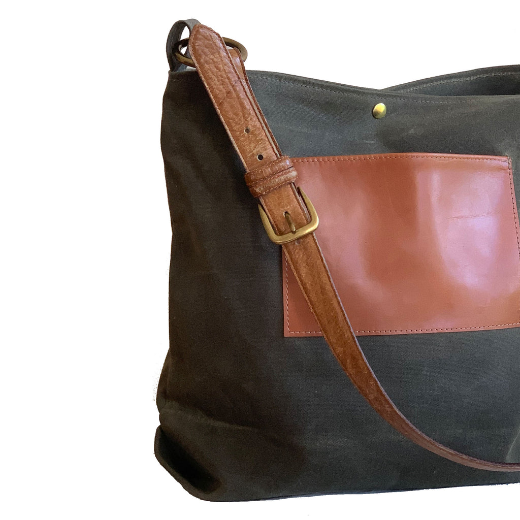 Daytona Waxed Canvas Hobo Bag with Recycled Leather Belt Strap, Boho Bag - 1820 Bag Co.