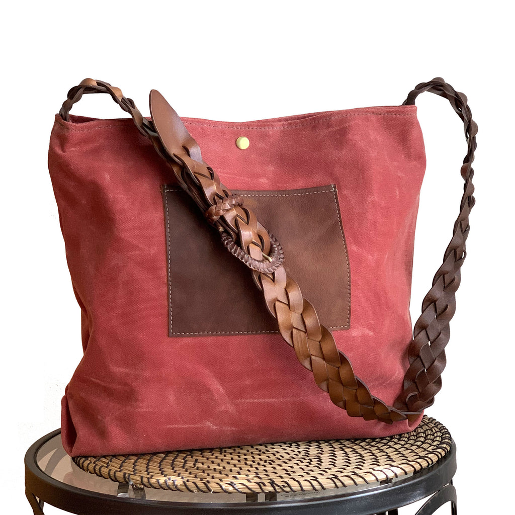 Daytona Waxed Canvas Hobo Bag with Recycled Leather Belt Strap, Boho Bag - 1820 Bag Co.