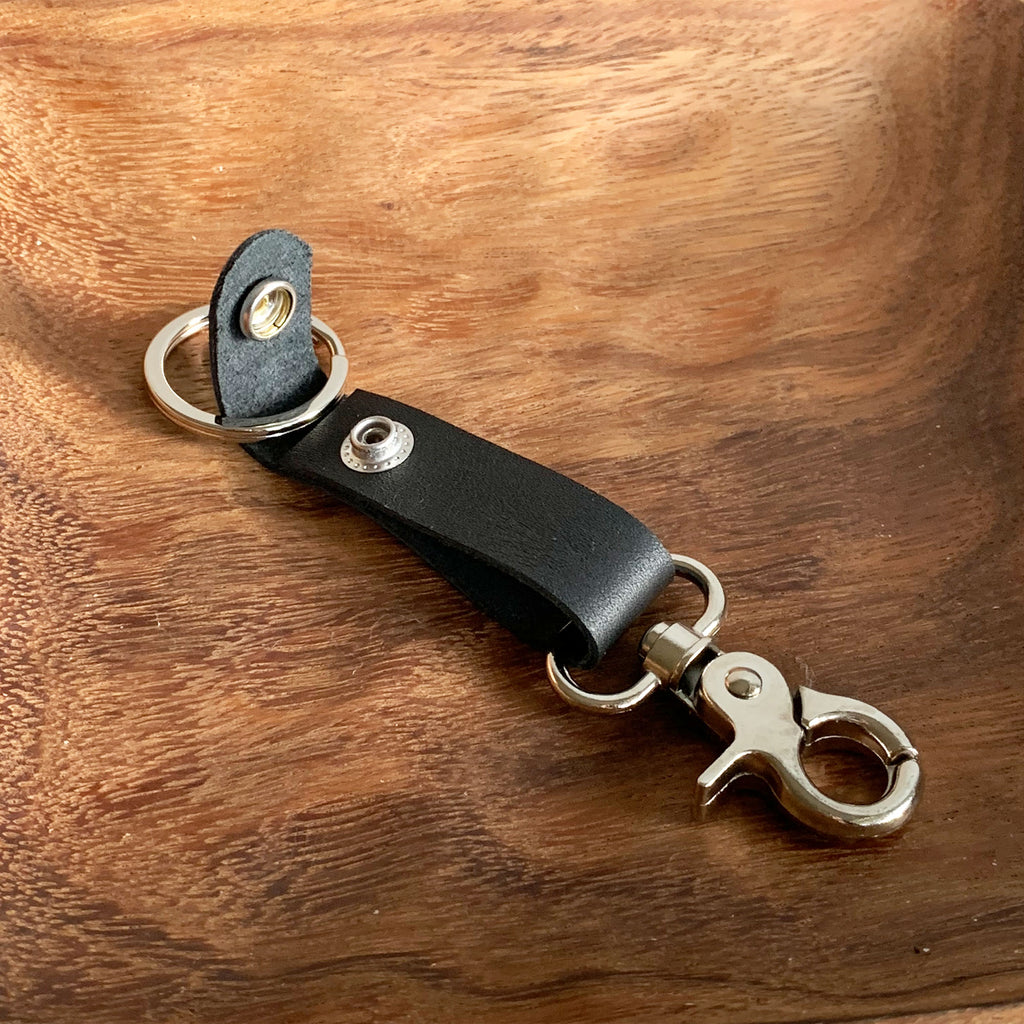 1820 Bag Co. Leather Fob Keychain, Belt Clip Key Holder Black