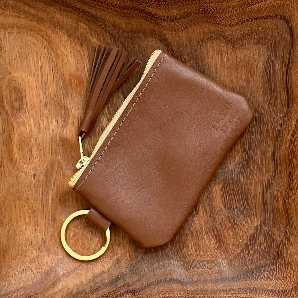 Dark Brown Leatherette Keychain Wallet