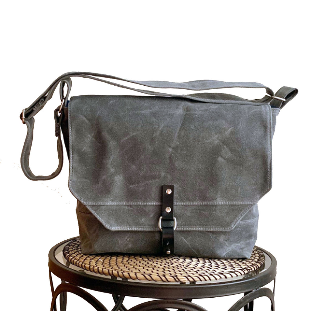 Englewood Waxed Canvas Mens Field Bag - Gray Messenger Bag - 1820 Bag Co.