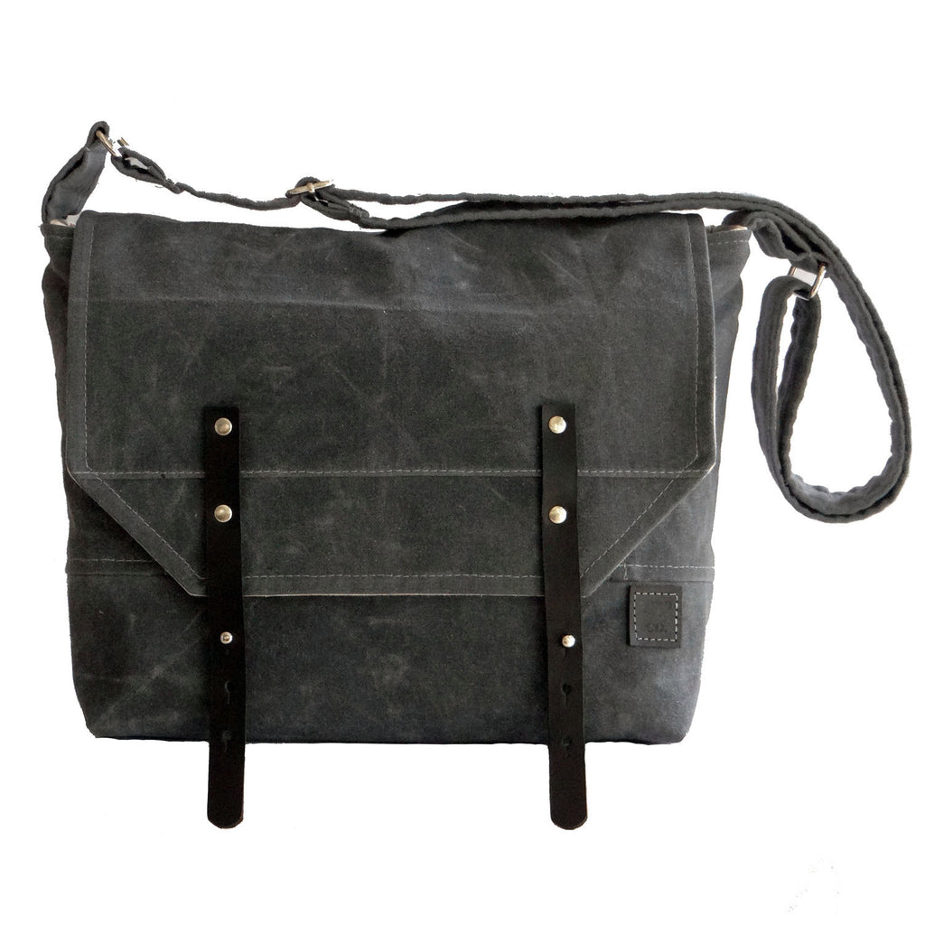 Grayton Waxed Canvas Messenger Bag with Black Leather Strap Closure - 1820 Bag Co.