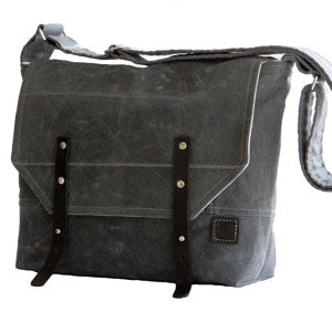 Leather & Canvas Messenger Bag in Black