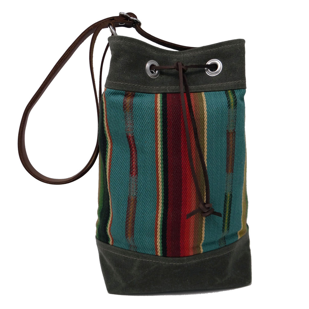 Wildwood Waxed Canvas Bucket Bag - Turquoise Strips - 1820 Bag Co.