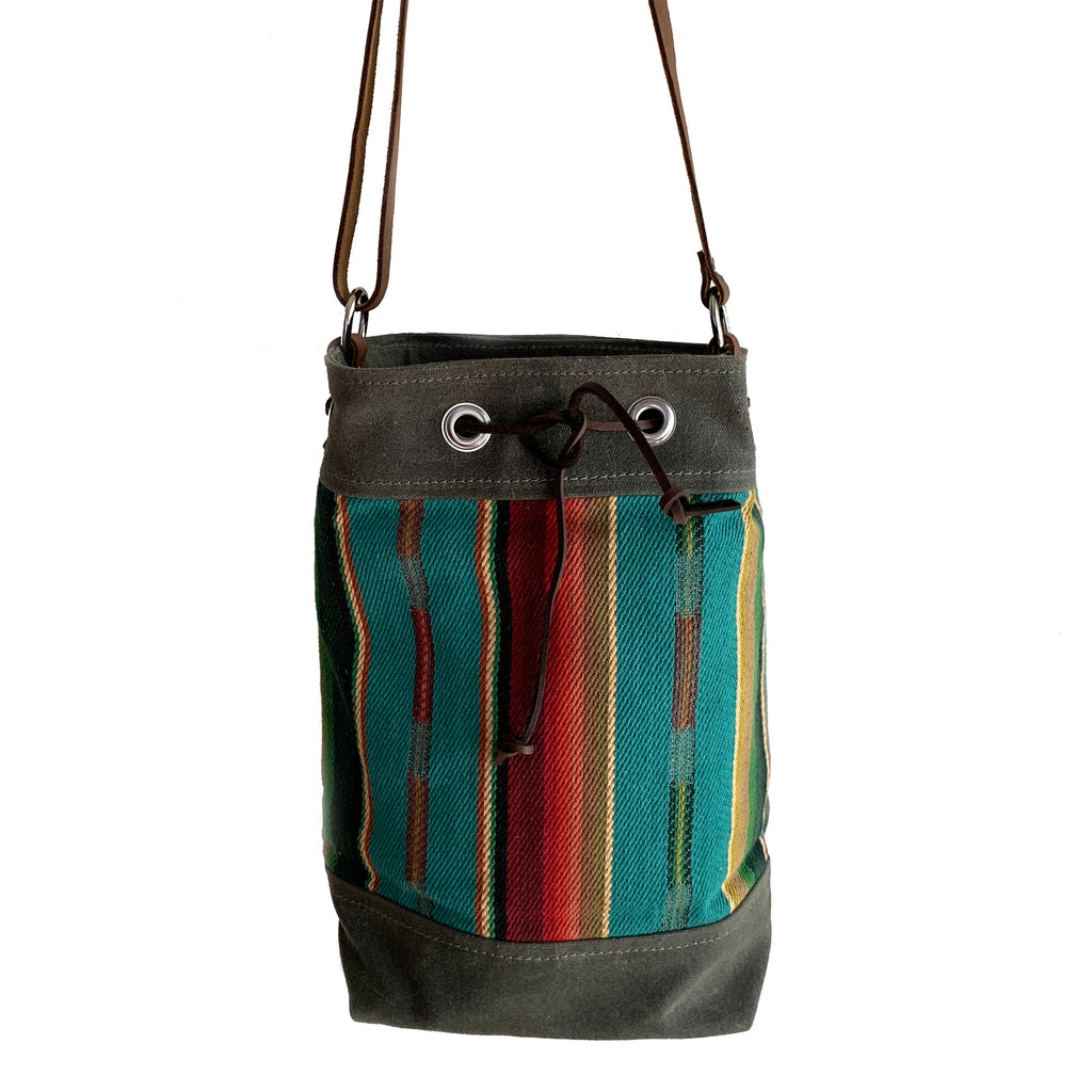 Wildwood Waxed Canvas Bucket Bag - Turquoise Strips - 1820 Bag Co.