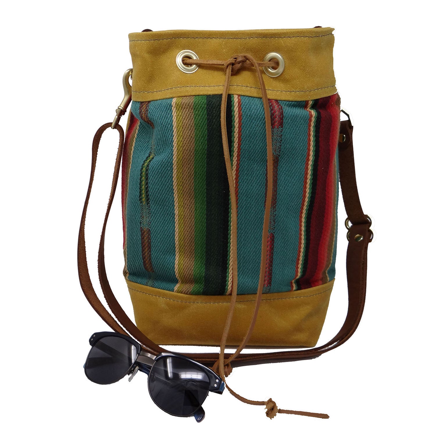 Wildwood Waxed Canvas Bucket Bag - Yellow and Turquoise - 1820 Bag Co.